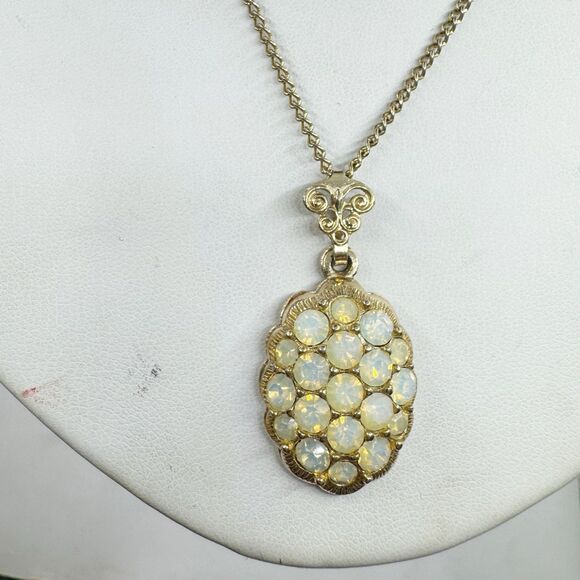 Emmons Vintage Opalescent Rhinestone Pendant Necklace  20” - Picture 3 of 11